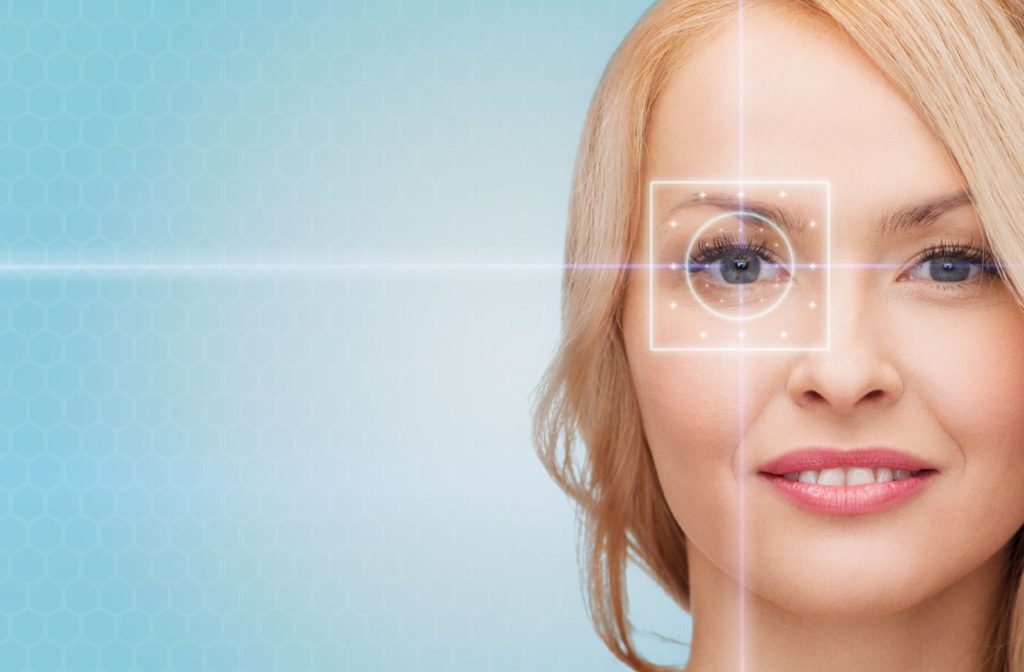 A digital concept representing laser eye surgery to correct vision